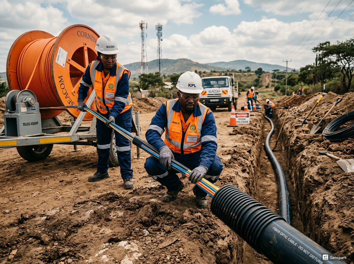 Infrastructure telecom avec tirage de fibre optique et reseaux proteges